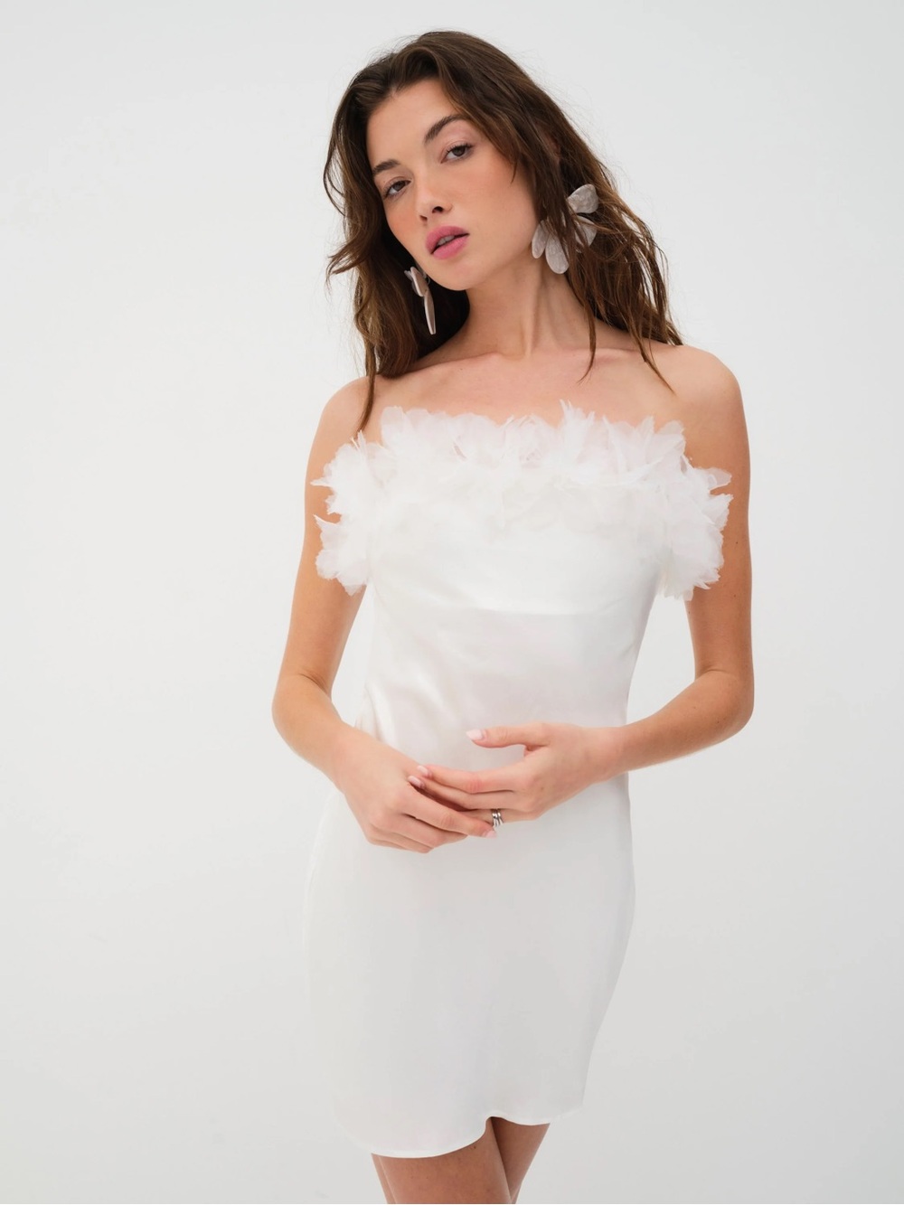 For Love & Lemons White Strapless Floral Trim Mini Dress New with tags!